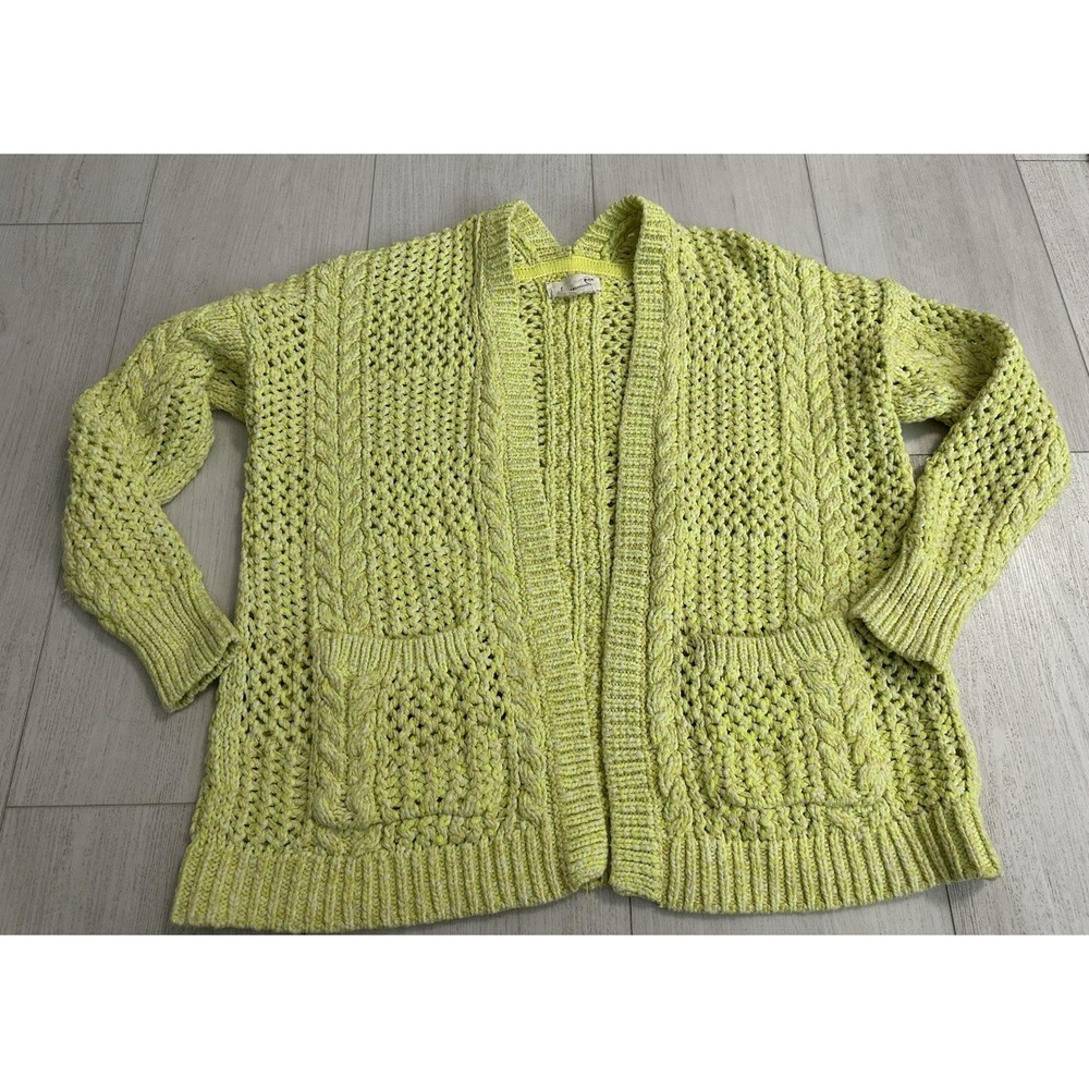 Anthropologie Cardigan Sz XS / S Serenity Neon Yellow Green Open Front Crochet